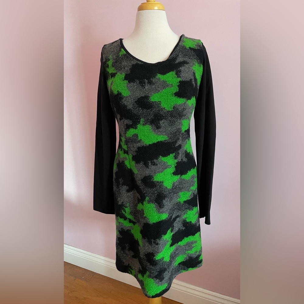 Save the Queen Bright Green and Black Camouflage Dress